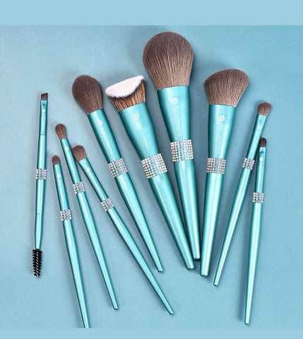 10 Piece With Bag Teal Crystal Brushes