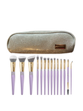 XNO COSMETICS PURPLE BLING BRUSH AND SILVER BAG