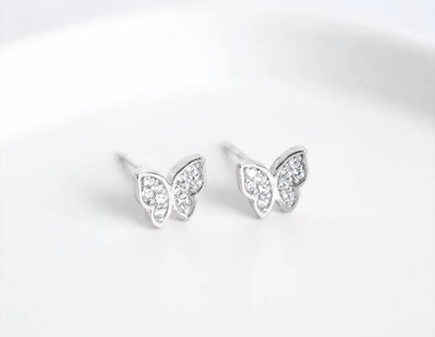 Sterling silver large butterfly earrings with stones